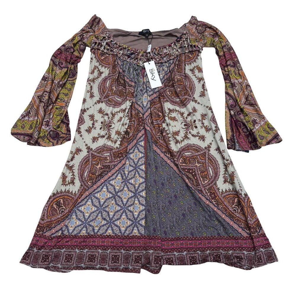 Sky Women's Paisley Print Bohemian Style LS Top Made In USA, Size S NWT
